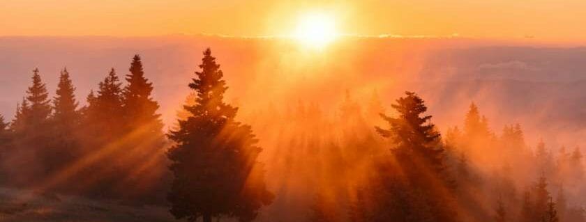 colorful and bright sun rays on mountain trees and god is always with you bible verse