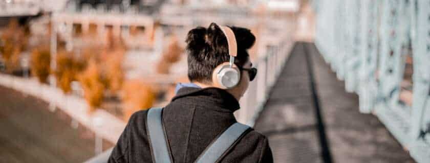 man wearing brown headphones