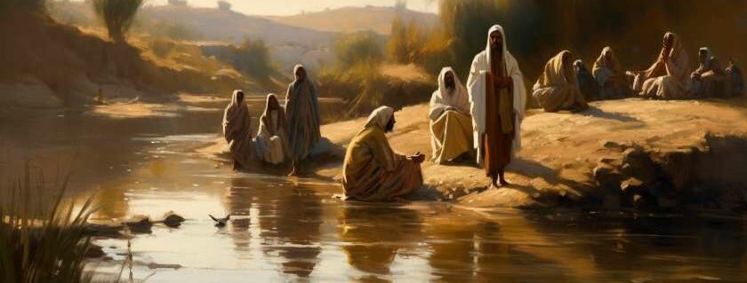 oil painting depicitng a typical day at the jordan river