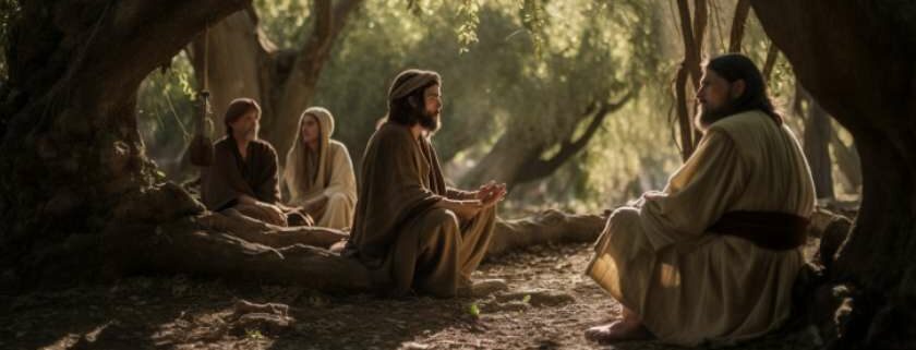 illustration of jesus sitting under a tree talking to disciples