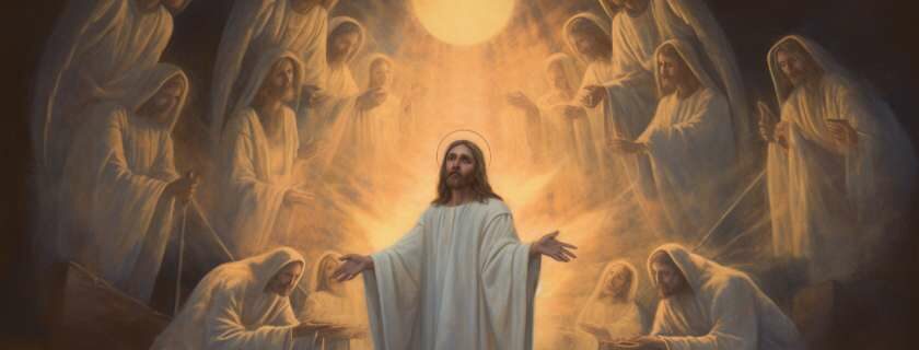 jesus surrounded by angels in orange light and signs of jesus return