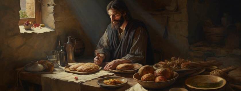 jesus eating at a table in a small house and what did jesus eat