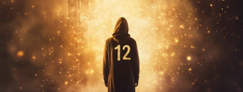 A person standing in a soft glow of warm light, surrounded by subtle biblical symbols, reflecting on the number 12 as a profound and positive symbol in their memory