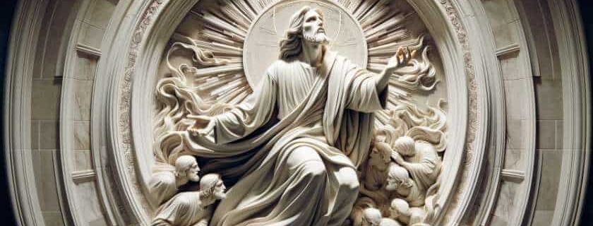 a captivating sculpture capturing the moment when Jesus affirmed His divinity and prophesied His future glory