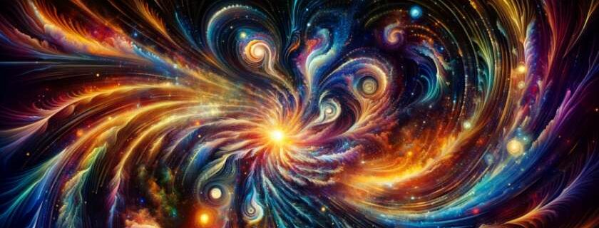 an abstract representation of the universe as a divine masterpiece with swirling patterns and vibrant colors