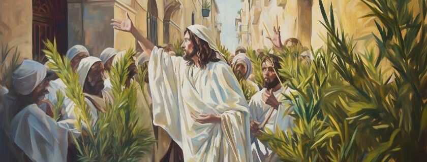 jesus surrounded by people with palm branches and palm branches meaning in the bible