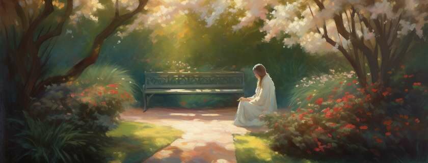 person in white praying alone in a garden and gifts from god in the bible
