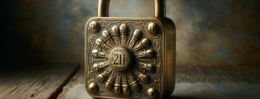 vintage brass padlock with intricate number combinations