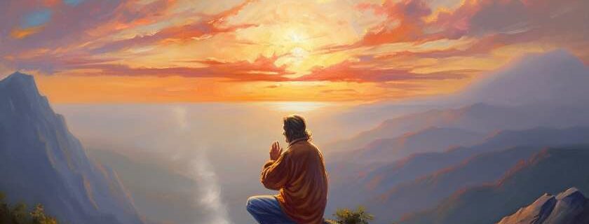 man praying on top of mountain and glory meaning in bible