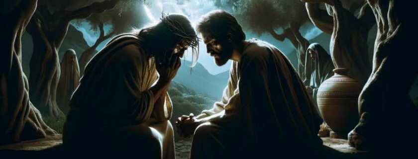 Jesus and Judas Iscariot in the moonlit garden