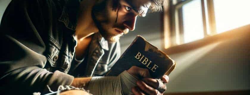 a person clasping a worn Bible tightly
