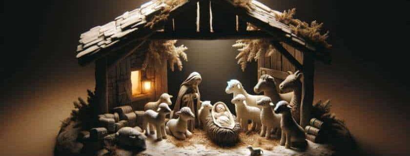 heartwarming interpretation of the Christmas narrative, focusing on the joyous gathering of animals around the newborn Jesus