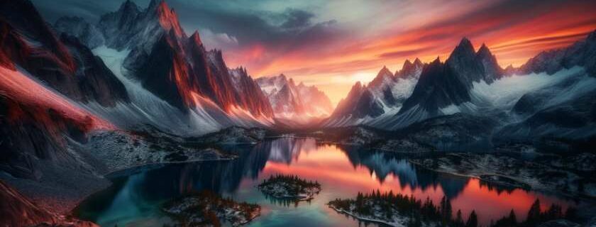 view of snow covered mountains over a lake during sunset and friendship with the world is enmity with god