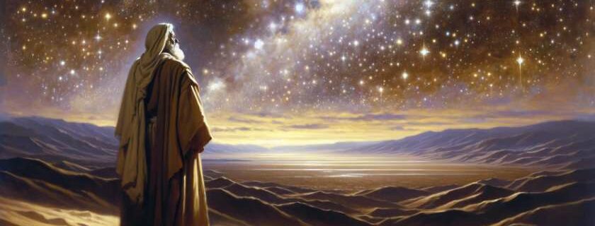 old man in robes looking up at a sky full of stars and what did god promise abraham