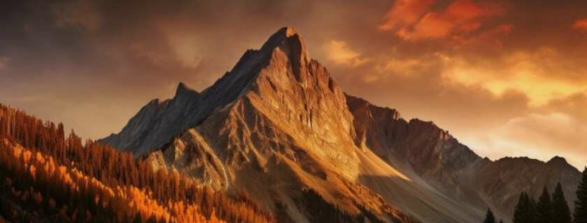 A serene mountain peak bathed in the golden hues of sunrise, a touch of god gracing the landscape