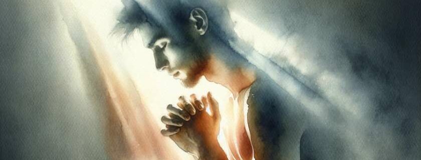 A watercolor depiction that captures the serene and introspective moment of a person in prayer.