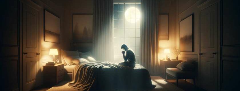 person praying in a bedroom under the moonlight and scripture prayer for healing