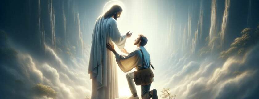 person kneeling before jesus in the clouds and how to trust god completely