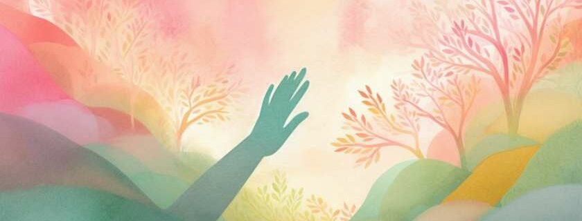 A watercolor depiction of a gentle hand reaching out to uplift a downtrodden soul