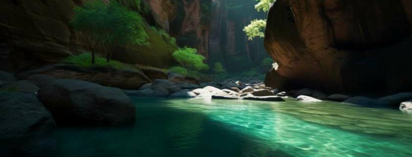 Beneath the towering cliffs of a remote canyon, a hidden oasis reveals itself, a shimmering pool fed by a cascade of living water.