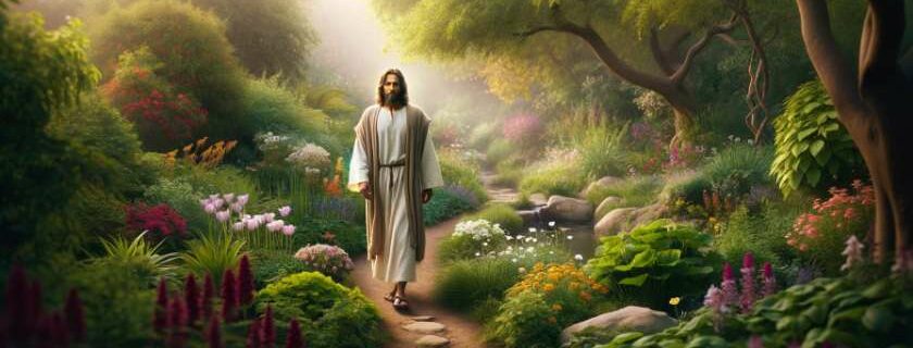 jesus walking on a stone path in a garden and god cannot lie