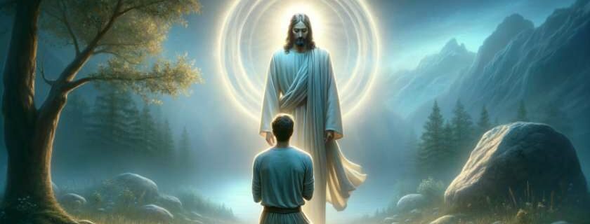person kneeling before jesus with a glowing halo at night and how to trust god completely