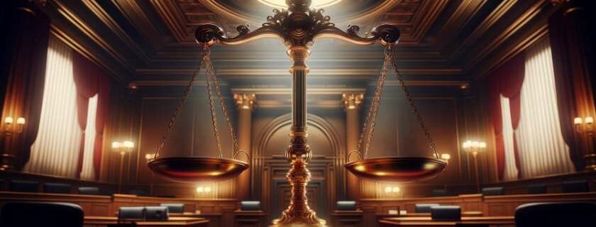 scale of justice in a courtroom and god is justice